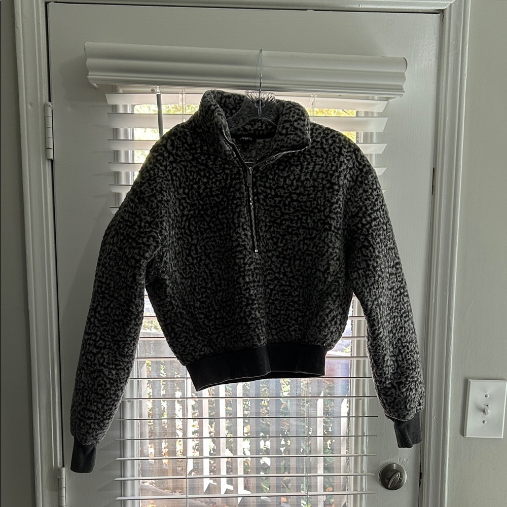 Express Black and Gray Textured Fleece Jacket